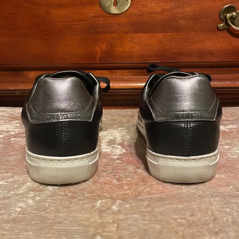 ZADIG & VOLTAIRE Leather Black Silver Studded Lace Up Sneakers ZV1747 $238 EUC 7 - Picture 4 of 7